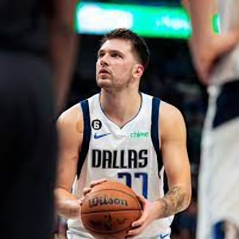 Luka Dončić holding a basketball in his hand.